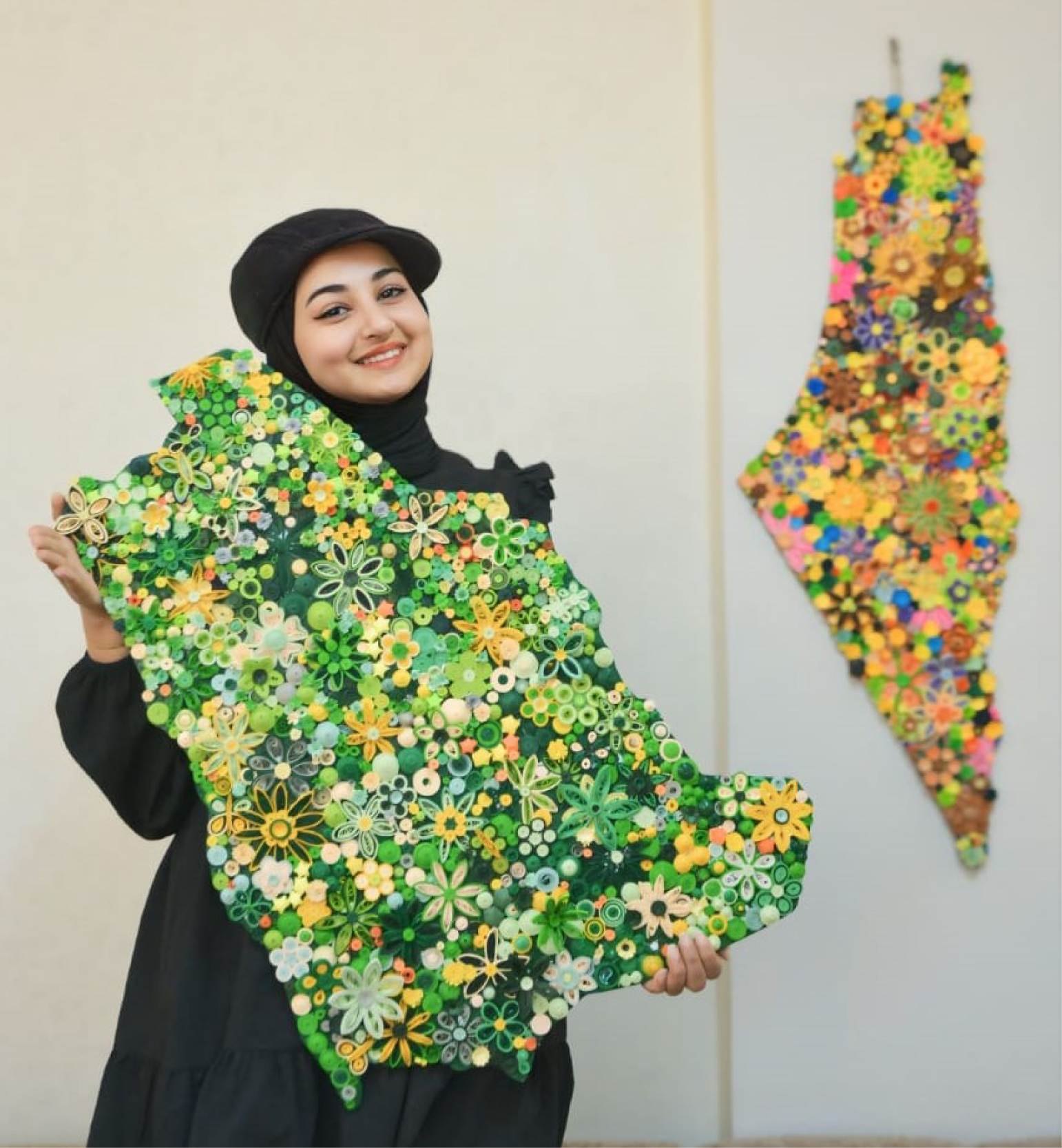 TAIMA HISHAM - LARGEST QUILLING MAPS OF PALESTINE AND SAUDI ARABIA